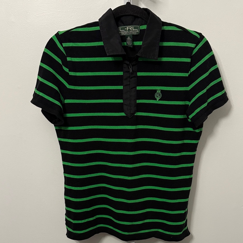 Ralph Lauren Active Strips Short Sleeve 1/2 Zip Polo Shirt Women Size M
